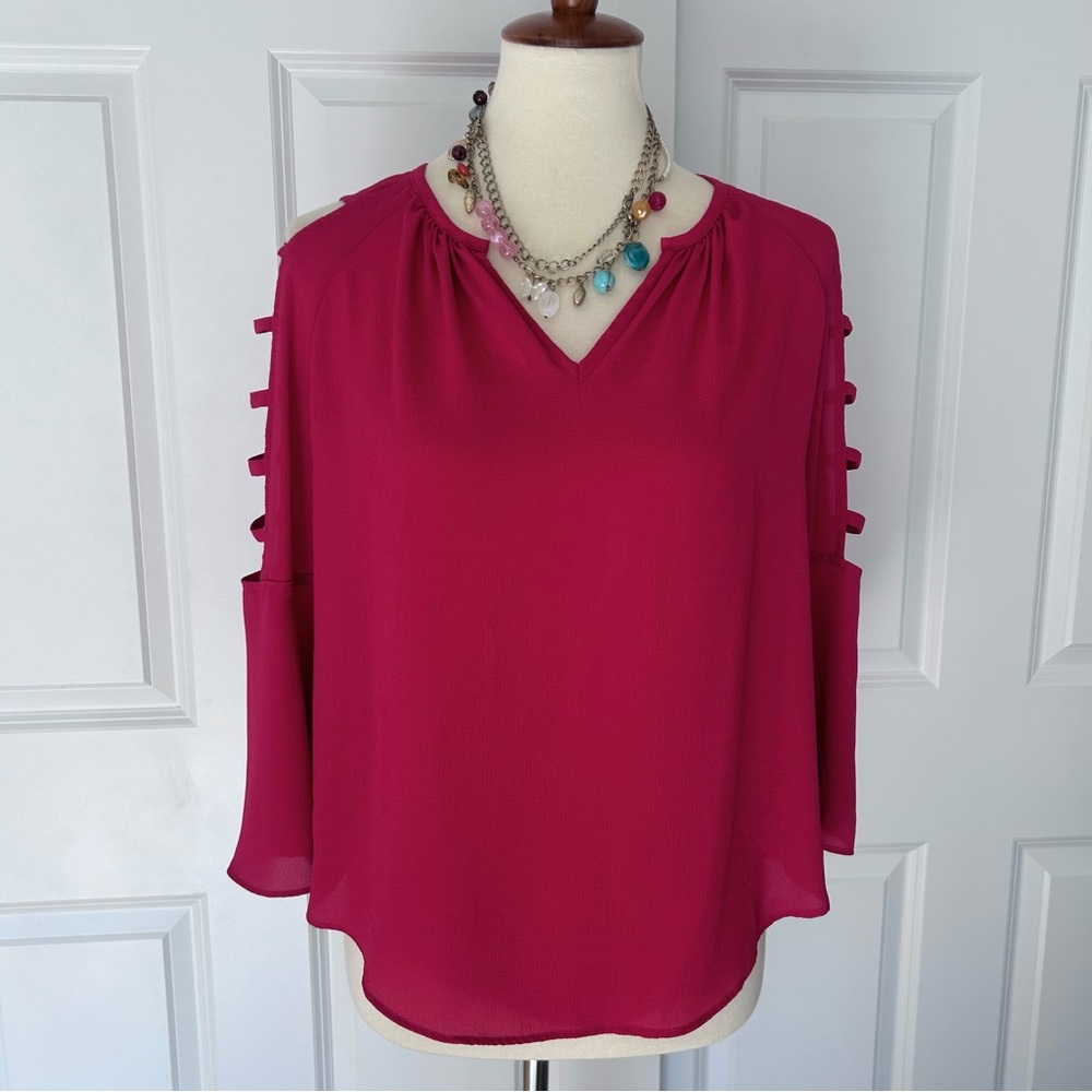 Jennifer Lopez Bright Pink Ladder Sleeve Blouse
